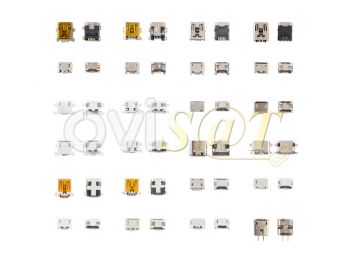 Dispensador con set de 24 conectores USB tipo C, micro USB y mini USB diferentes